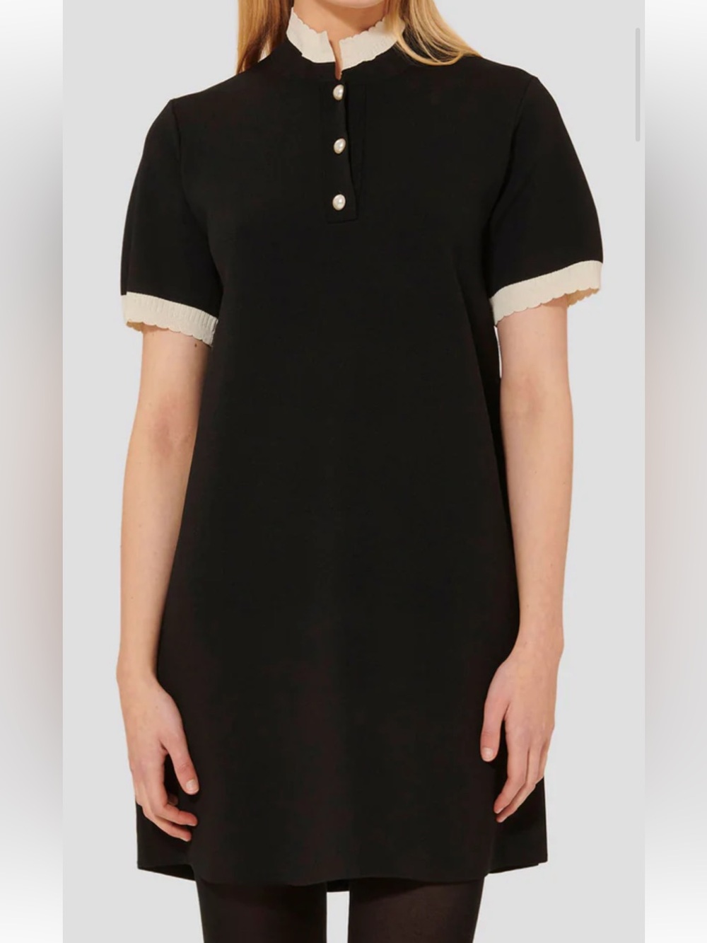 NWT Tara Jarmon Women’s Rosane Classic Black Mini Shift Dress with Pearls Size 4